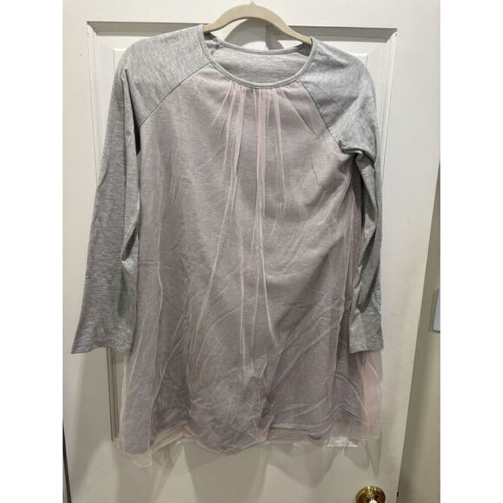 Garnet Hill Kids Grey Long Sleeve Dress Overlayed With Pink Tulle Size‎ 14